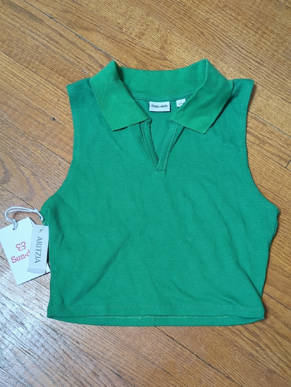 NWT Sun-deh Green Sleeveless Polo Crop Top
